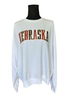 NWT Pressbox Nebraska Huskers Sequin Sweatshirt White Large Game Day Oversized